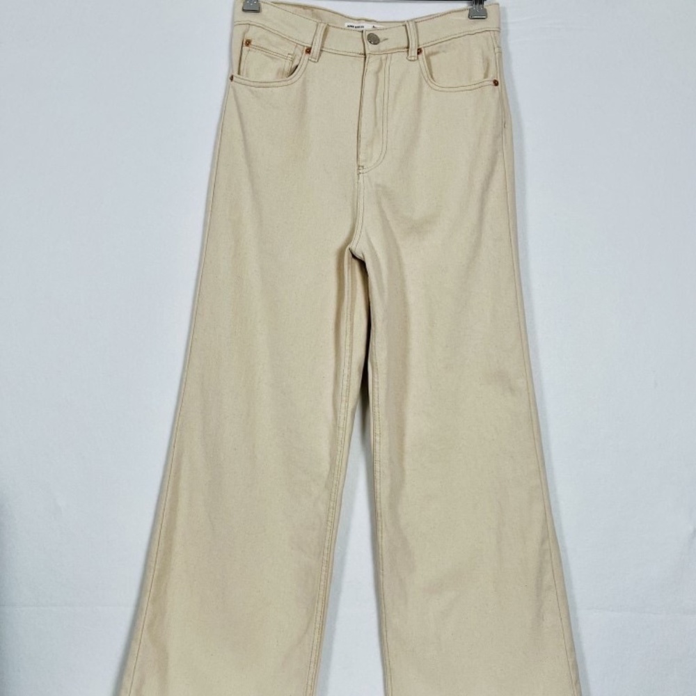 Stradivarius Super Wide Leg High Rise Jeans Cream Ivory Light Wash Size 6